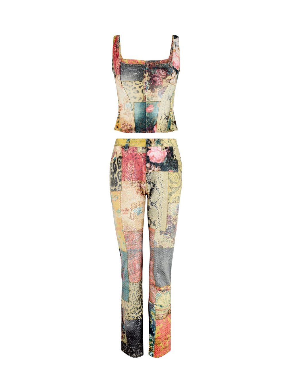 Read Description - Roberto Cavalli F/W 2002 Patchwork Top & Bottom Set